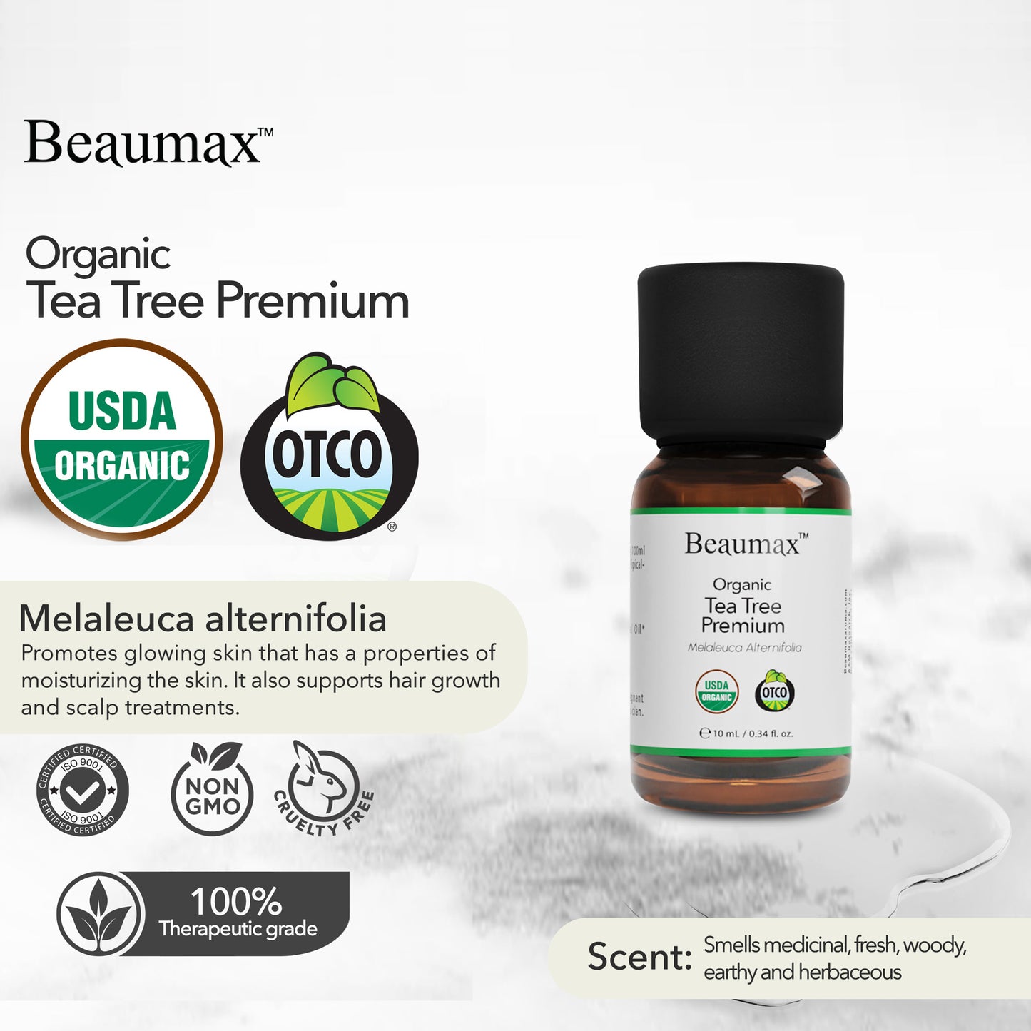 Tea Tree Premium Organic Essential Oil (Melaleuca Alternifolia) 10ml