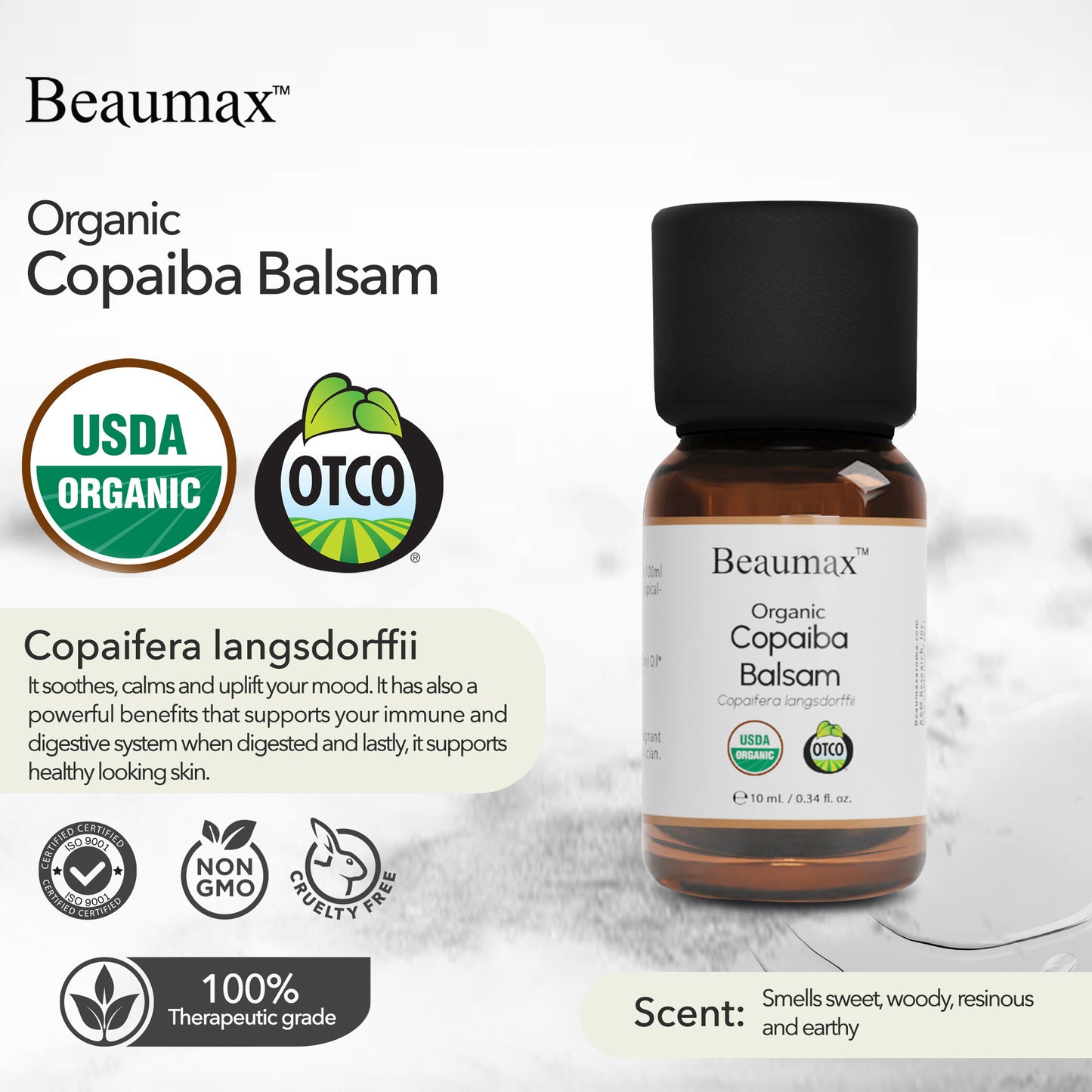 Copaiba Balsam Organic Essential Oil (Copaifera Langsdorffii) 10ml