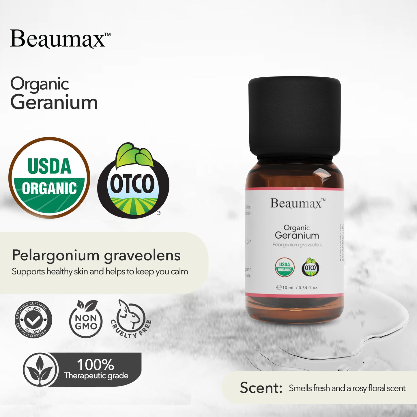 Geranium Organic Essential Oil (Pelargonium Graveolens) 10ml