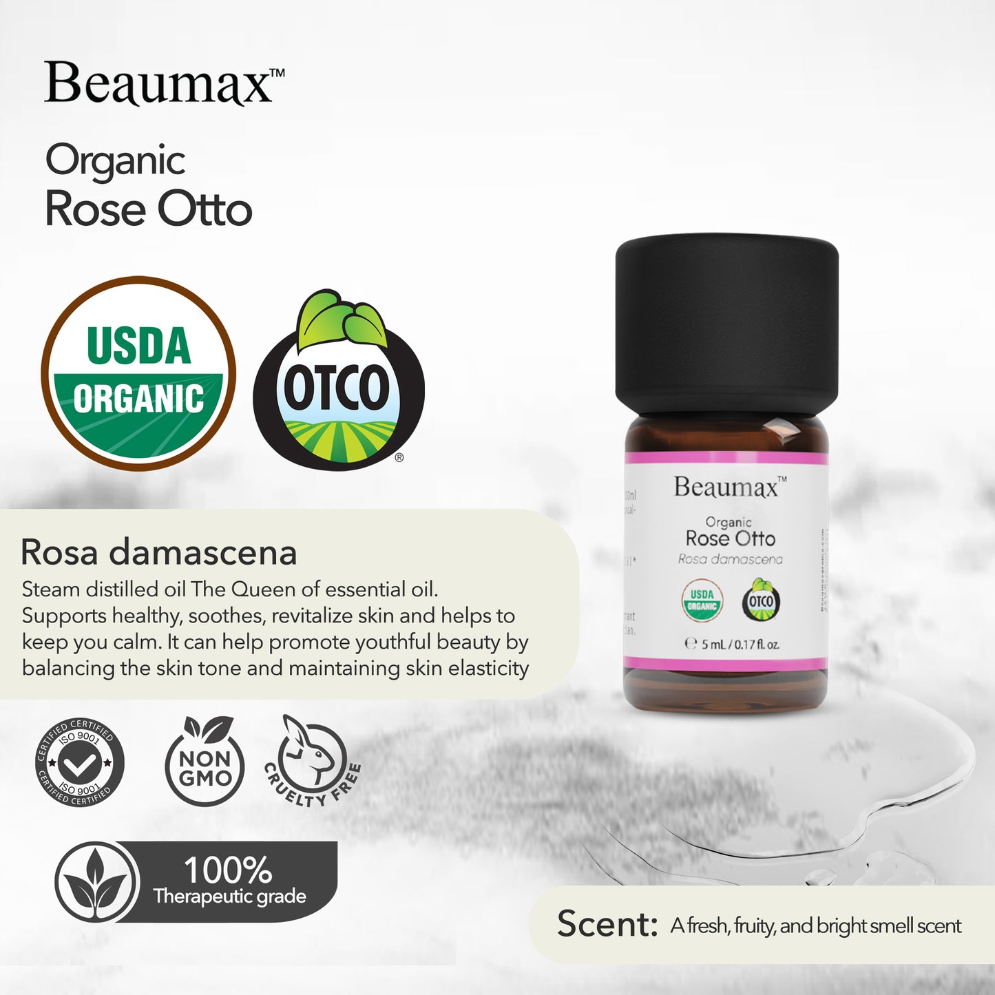 Óleo Essencial Orgânico Rose Otto (Rosa Damascena) 5ml