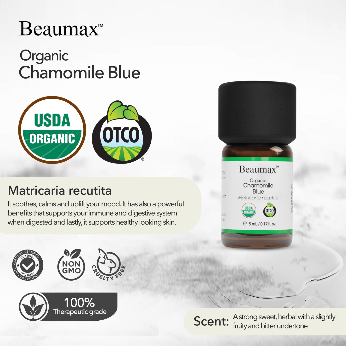 Óleo Essencial Orgânico Azul de Camomila (Matricaria Recutita) 5ml