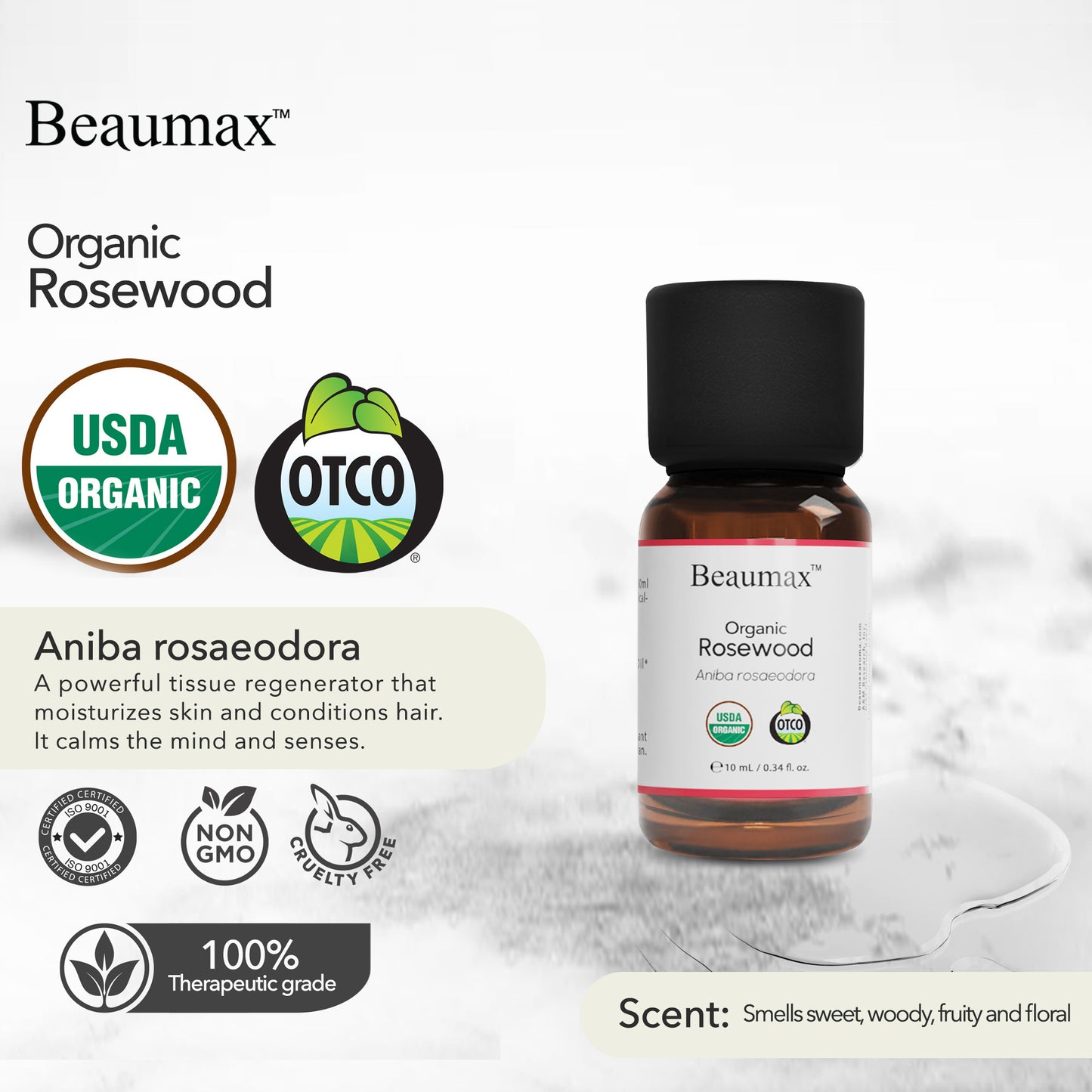 Aceite Esencial de Palo de Rosa Orgánico (Aniba Rosaeodora) 10ml